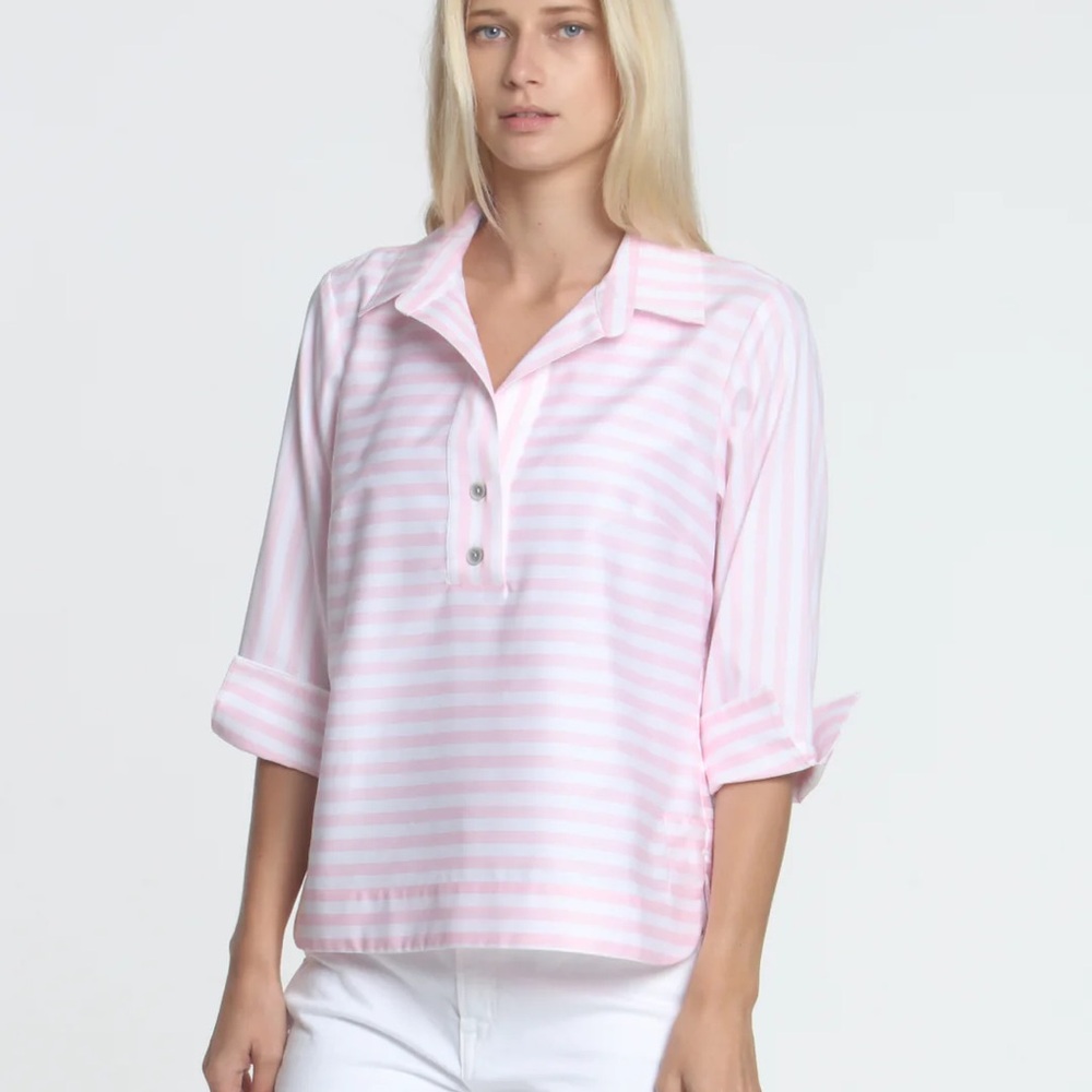 Hinson Wu Pink and White Striped Blouse